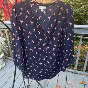 Navy HimmingBird Print Blouse xl
